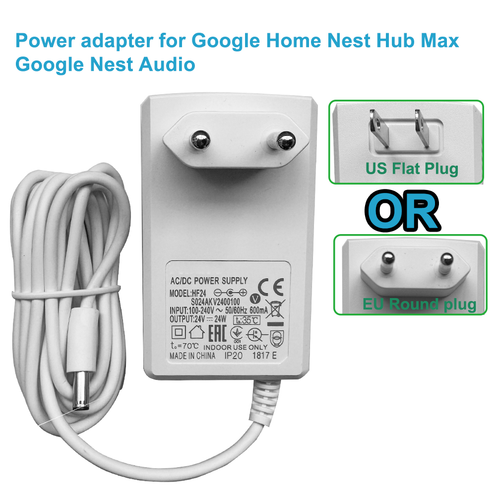 Google Speaker Nest Audio - Fonte de alimentação 24V compatível com